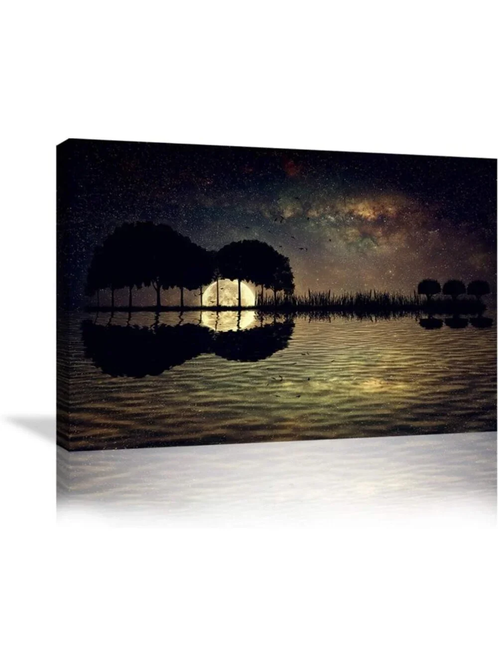 Abstract Guitar Canvas Wall Art - Starry Sky & Full Moon Decor, Framed Music Art